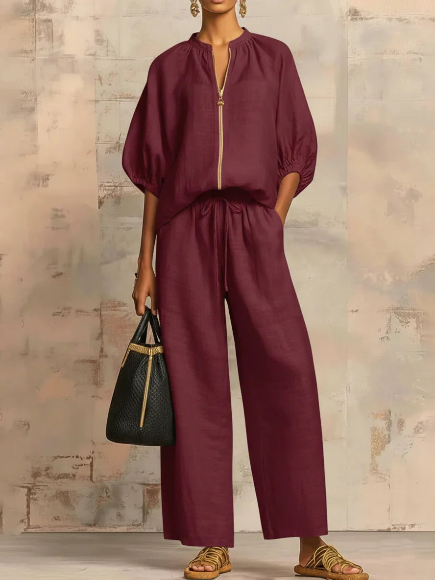 Alba | Two-Piece Set: Relaxed Style Shirt and Wide-Leg Pants
