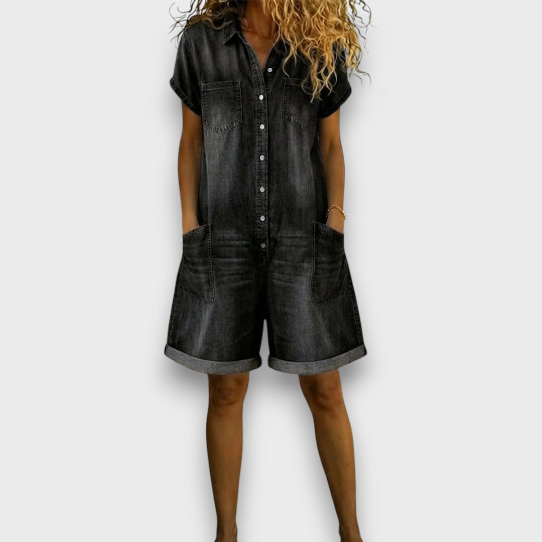 Joan™ | Short Cotton Denim-Effect Dungarees