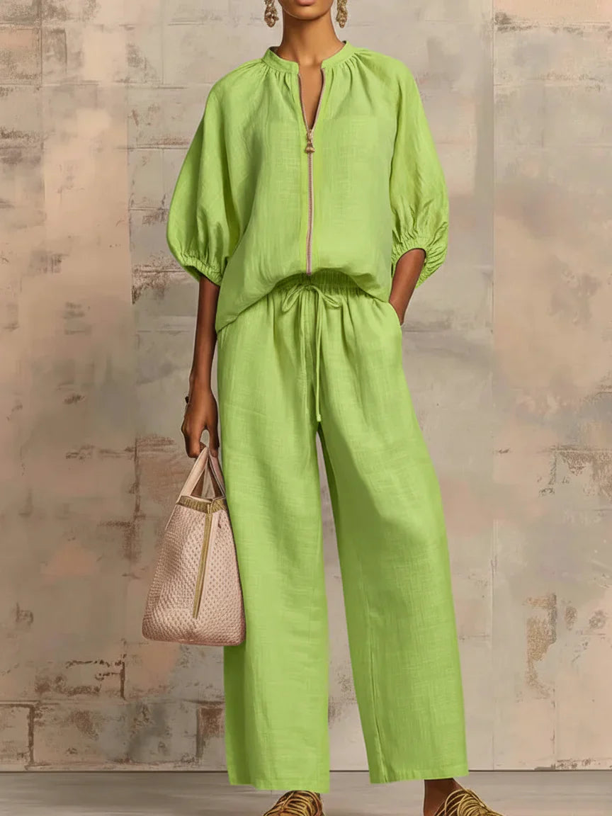 Alba | Two-Piece Set: Relaxed Style Shirt and Wide-Leg Pants