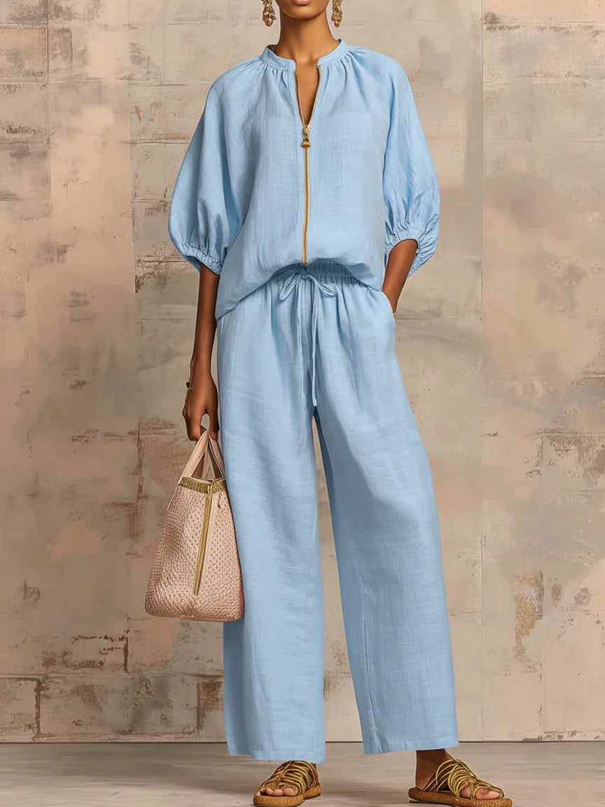 Alba | Two-Piece Set: Relaxed Style Shirt and Wide-Leg Pants