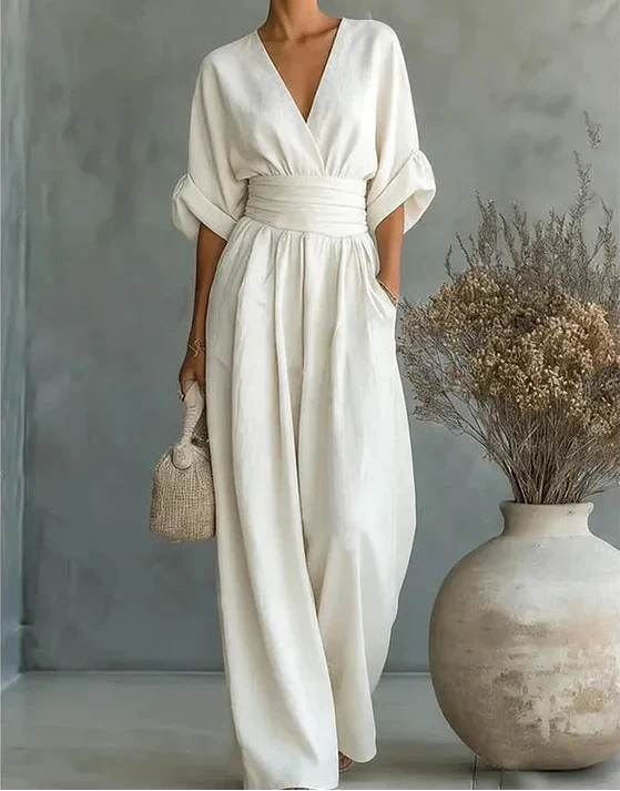 Daniela - Elegant V-neck Jumpsuit with Wide Leg
