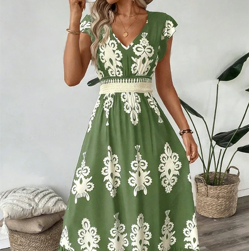 Candela | Baroque maxi dress with V-neck