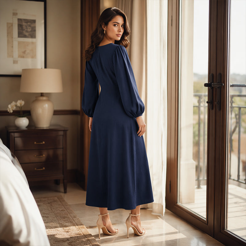 Stella™ | Tummy-Flattering Maxi Dress with V-Neck and Pockets