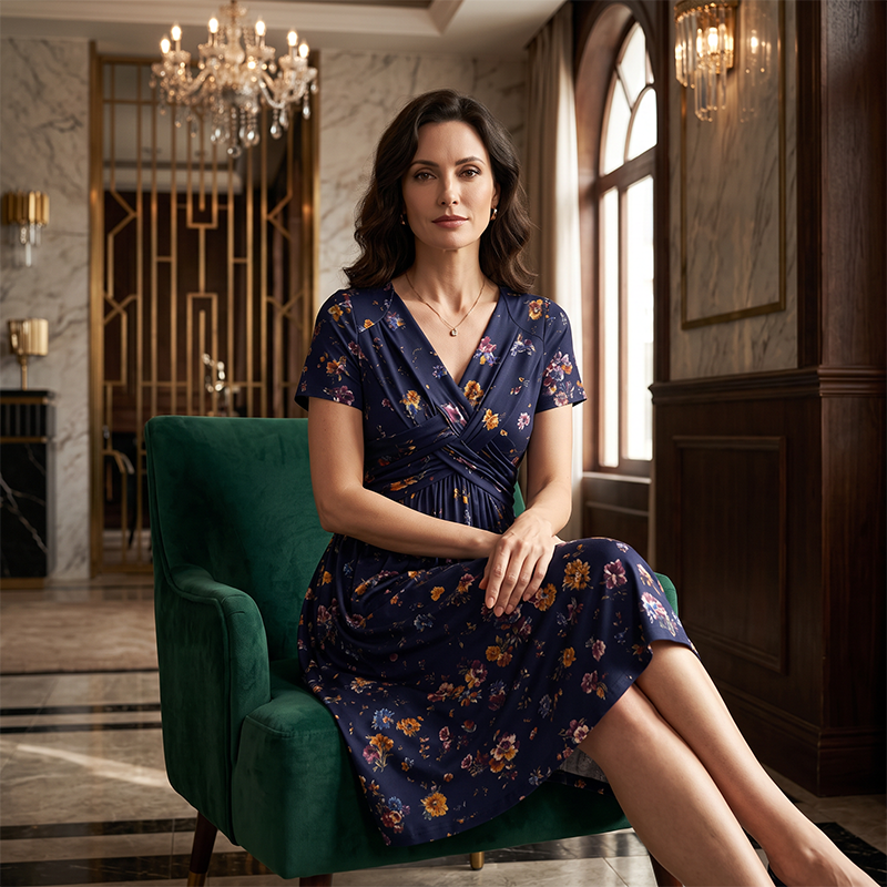Brooklyn™ | Floral Tummy-Flattering Midi Dress with V-Neck
