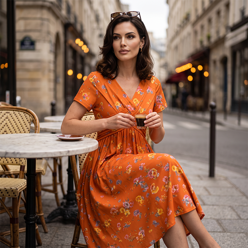 Brooklyn™ | Floral Tummy-Flattering Midi Dress with V-Neck