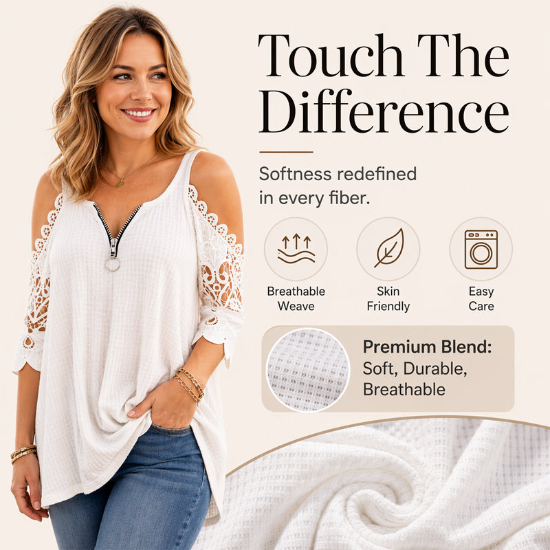 Brooklyn™ | Elegant Tummy-Flattering Lace Off-Shoulder Top with Zip