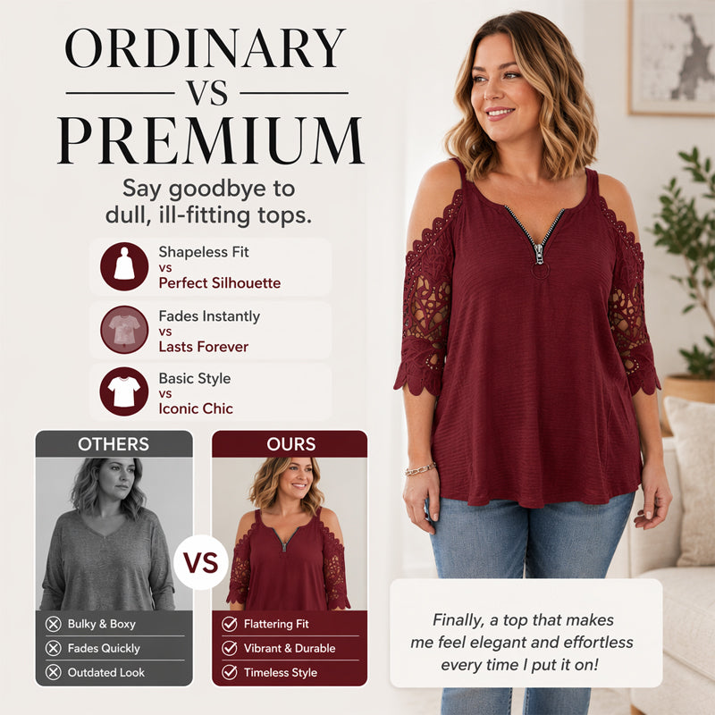 Brooklyn™ | Elegant Tummy-Flattering Lace Off-Shoulder Top with Zip