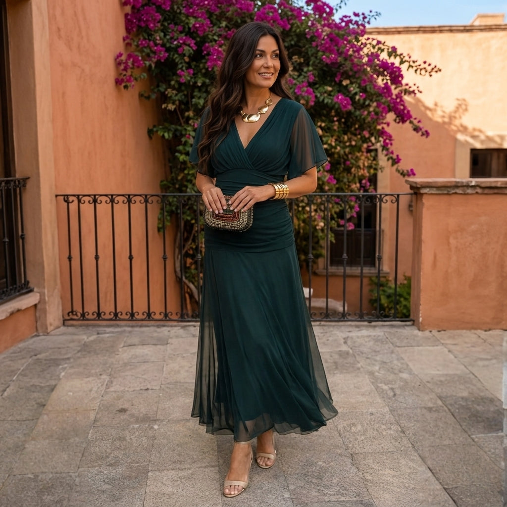 Valentina tummy flattering off shoulder maxi dress