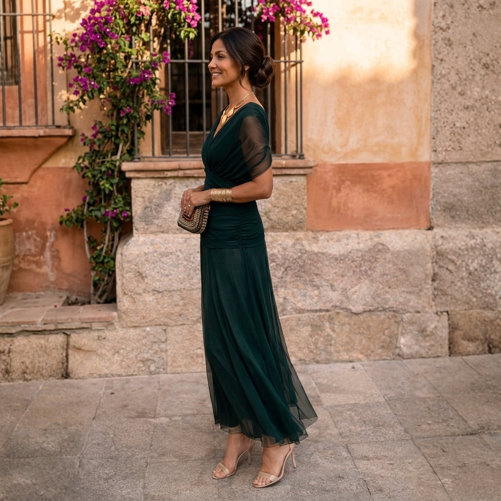 Valentina tummy flattering off shoulder maxi dress