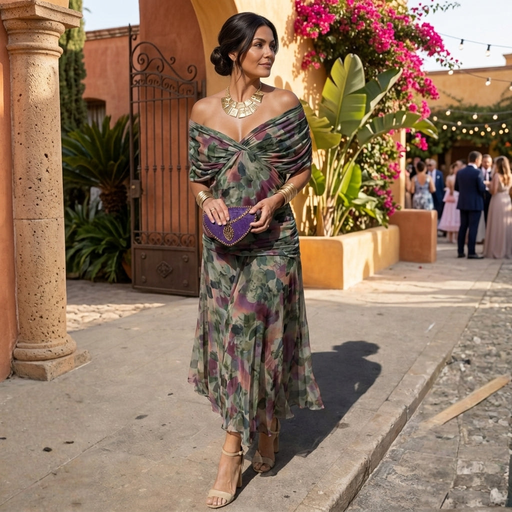 Valentina tummy flattering off shoulder maxi dress