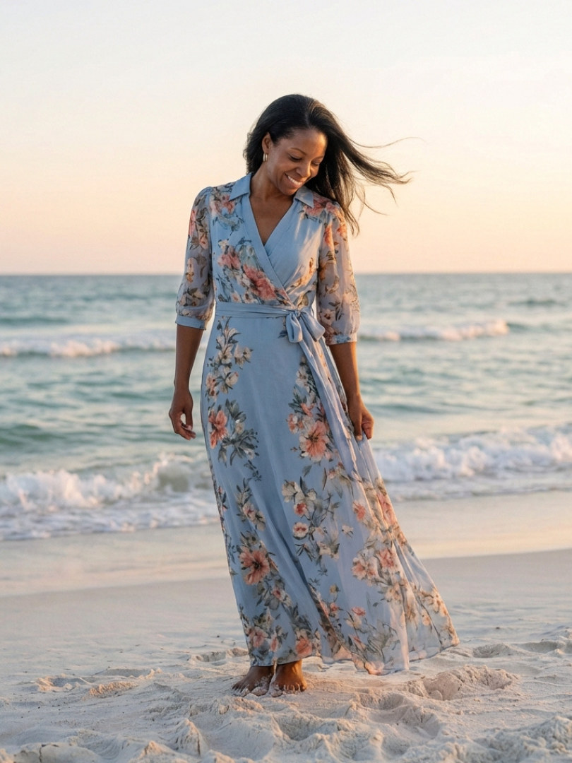 Elowen™ | Tummy-Flattering Floral Wrap Maxi Dress
